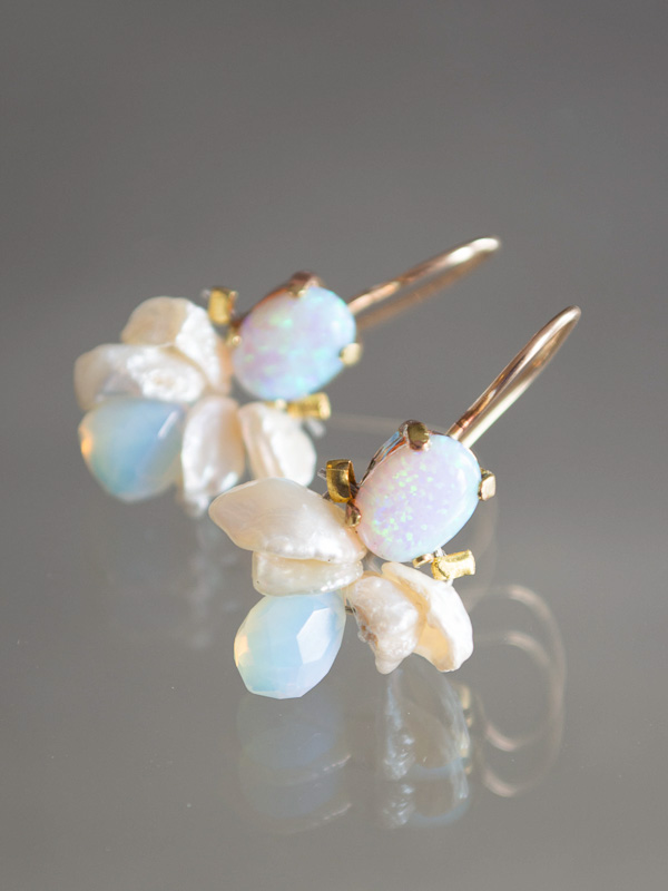 earrings Bee opal, pearls, opalite